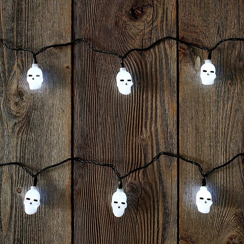 LED Halloween Skull Cap Twinkle Light 3.5' String Lot of 3